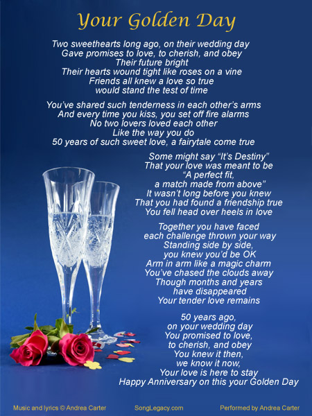 Lyric Sheet for fiftieth Wedding Anniversary Gift Song